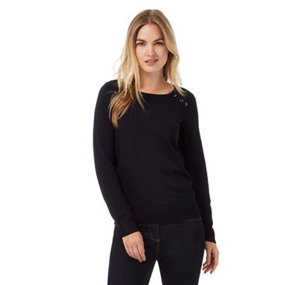 The Collection Navy button ribbed shoulder jumper